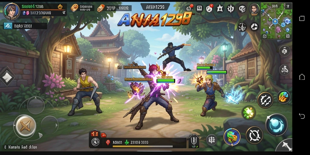 Screenshot gameplay ASIA128 yang menunjukkan karakter dalam berbagai aktivitas.