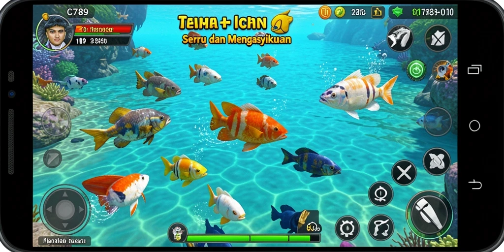 Gameplay seru C789 dalam menembak ikan berwarna-warni.