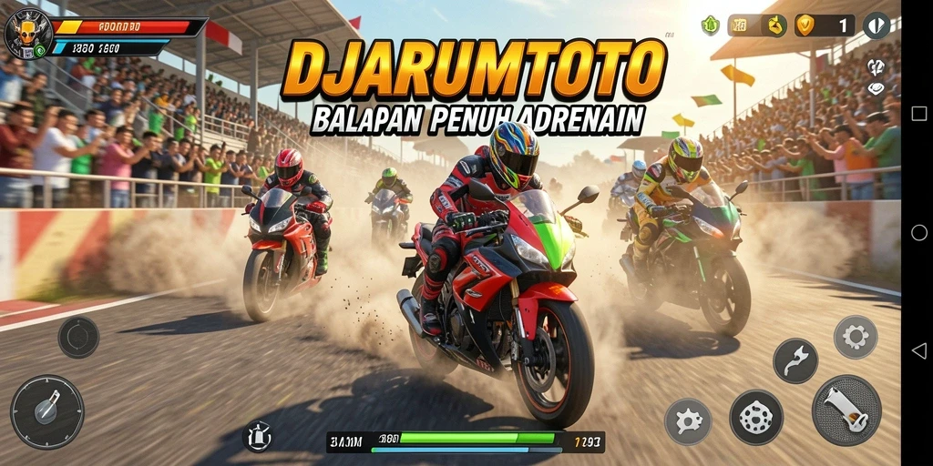 Tampilan gameplay balapan motor yang seru dan mendebarkan.