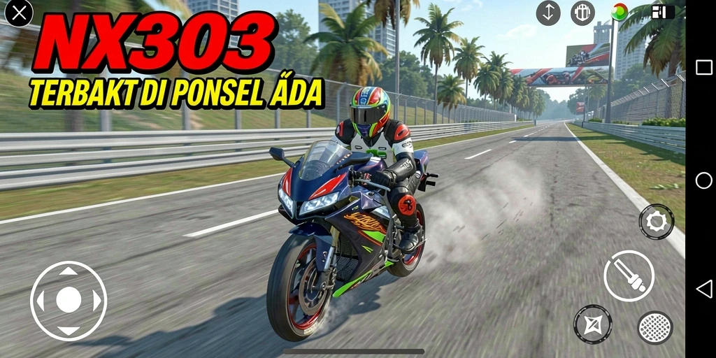 Tangkapan layar NX303 menampilkan aksi balapan motor yang memukau.