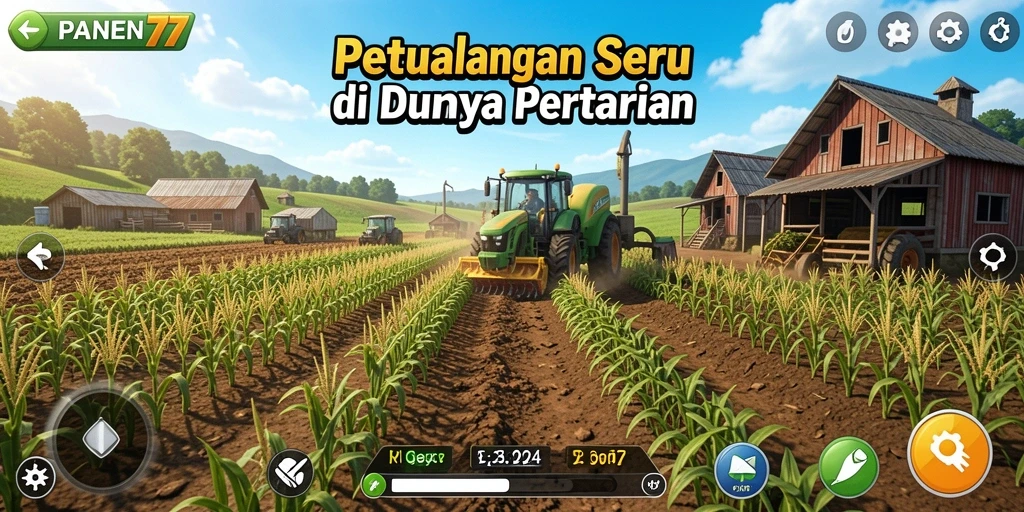 Screenshot gameplay PANEN77 yang menggambarkan aktivitas bertani.