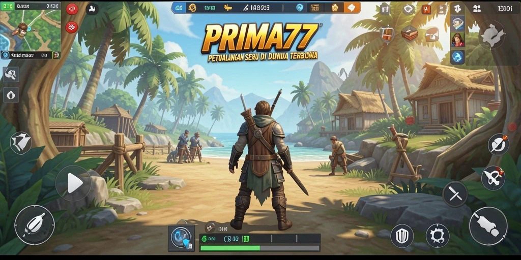 Screenshot utama PRIMA77 menampilkan gameplay seru di dunia terbuka.