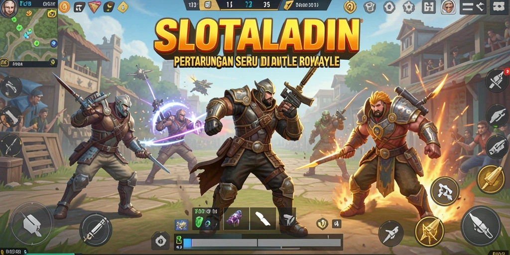 Tampilan mendebarkan dari gameplay SLOTALADIN Battle Royale.