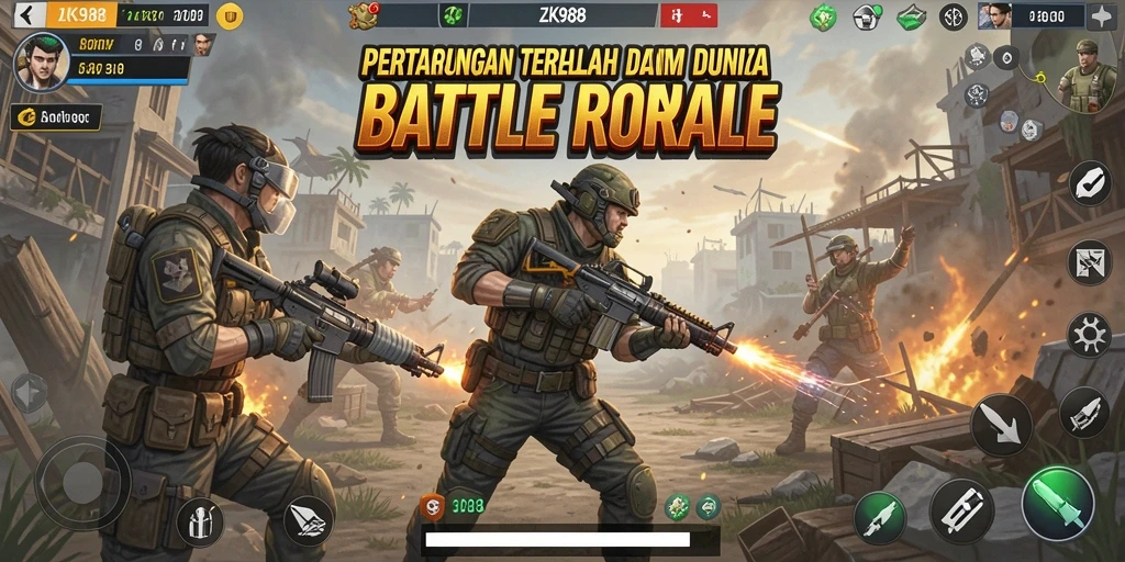 Gameplay intens ZK988 dalam pertarungan Battle Royale penuh aksi.